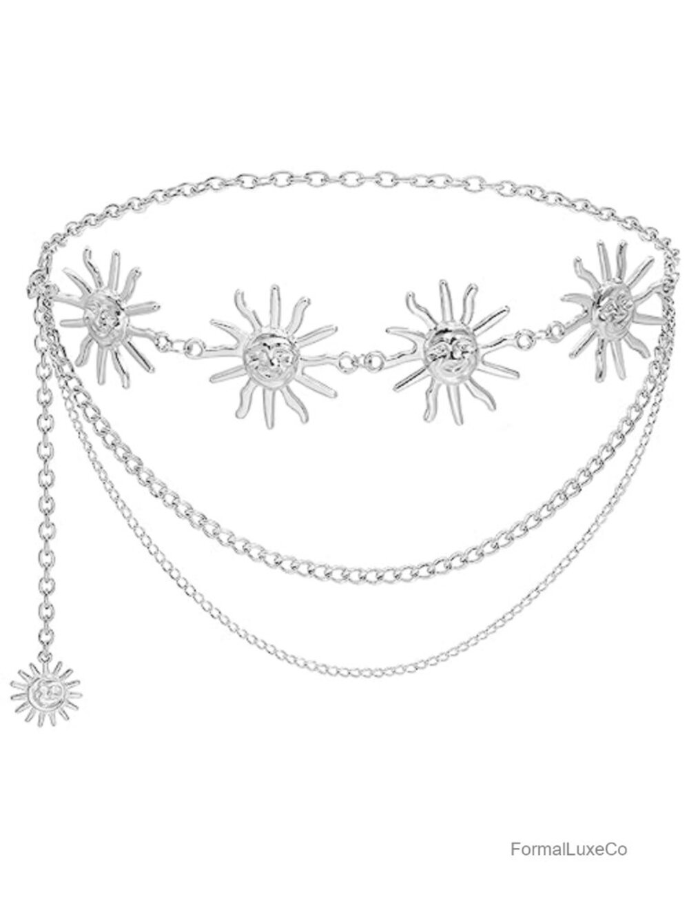 Multilayer Sun Moon Waist Chain Belt for Women Alloy Metal Adjustable